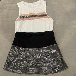 2 Pieces- Lucky In Love Metallic Scallop Skirt and Tie-Back Tank- Size M